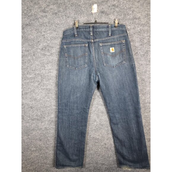 Carhartt Jeans Mens 33x30 Blue Relaxed Fit Fleece Lined Workwear Distressed - Picture 12 of 13